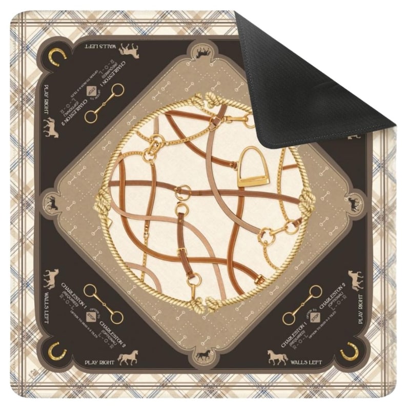 Saddles & Silk Mahjong Mat, Equestrian Mahjong Mat, Horse Bit, Preppy Luxury Scarf Table Mat