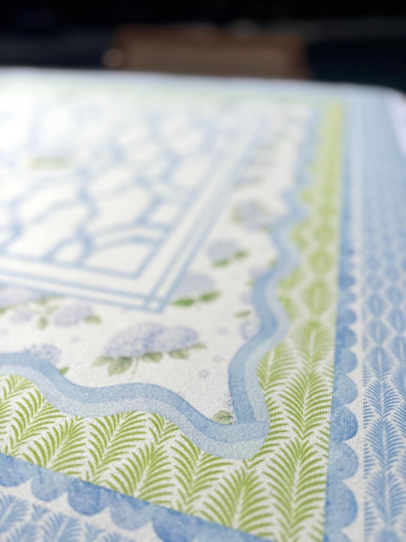 House of Hydrangea Mahjong Mat, Blue & White Mahjong Mat, Coastal Mahjong Table Mat, Grandmillennial Decor