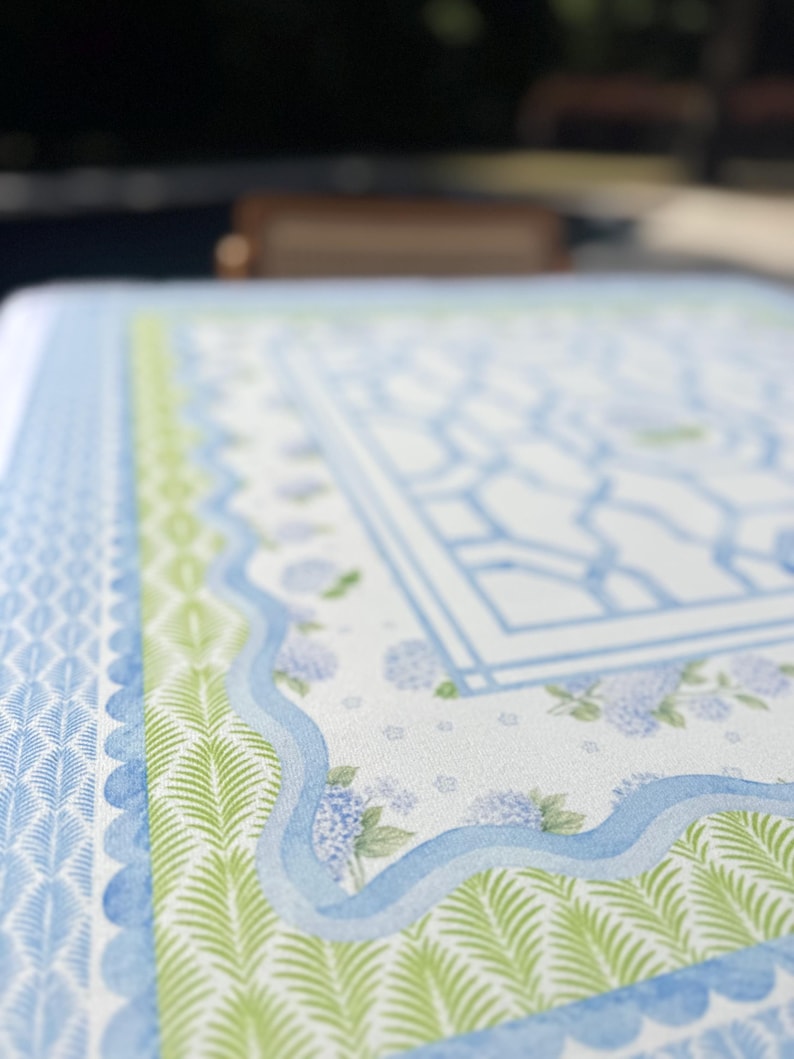 House of Hydrangea Mahjong Mat, Blue & White Mahjong Mat, Coastal Mahjong Table Mat, Grandmillennial Decor