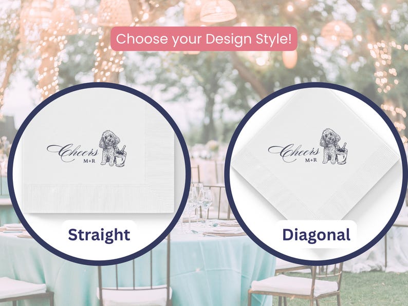 Custom Pet Cocktail Napkins, Dog Wedding Favors, Personalized Sketch Beverage Napkins