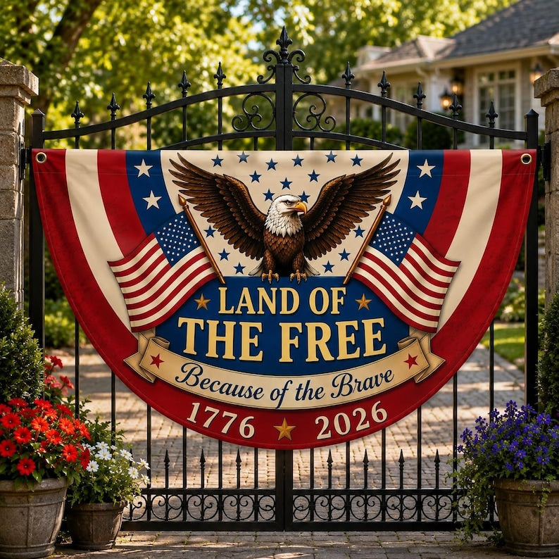America 250th Anniversary Banner, Semiquincentennial 1776-2026 Patriotic Eagle Fan Flag