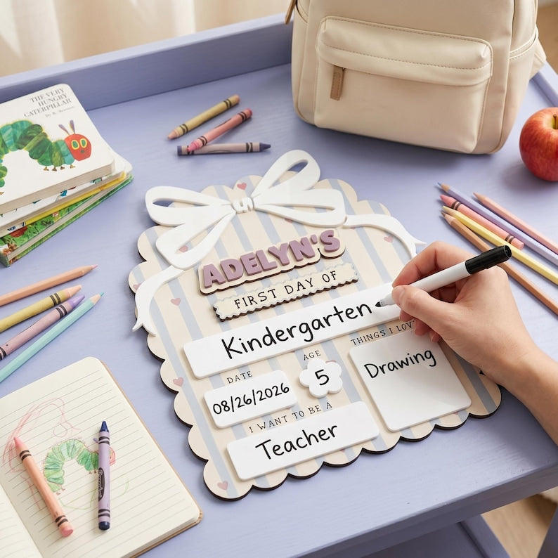 First Day Of School Board, Back To School Sign, Custom Name Sign, Reusable Dry Erase Board