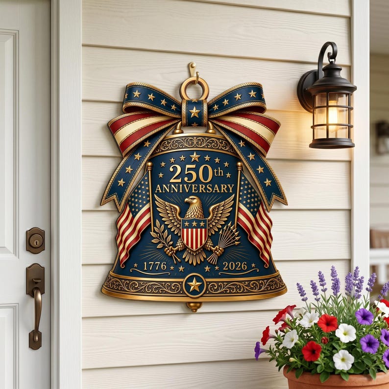 250th Anniversary America Liberty Bell Metal Wreath, 1776-2026 Patriotic Decor