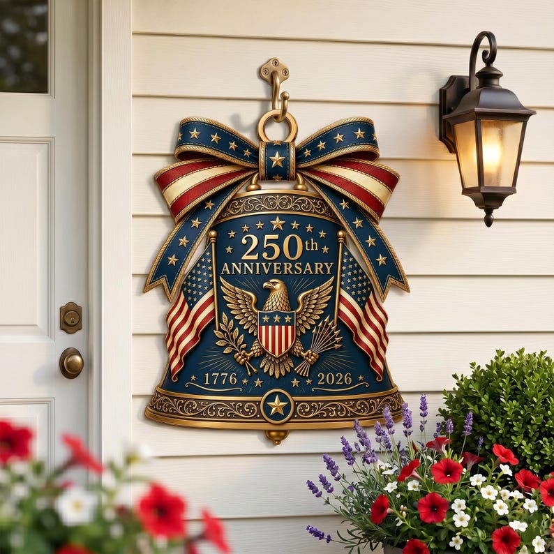 250th Anniversary America Liberty Bell Metal Wreath, 1776-2026 Patriotic Decor