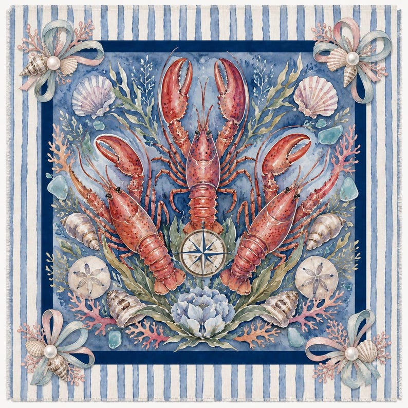 Starfish Seashell Mahjong Mat, Beach Design Game Mat for Ocean Lovers