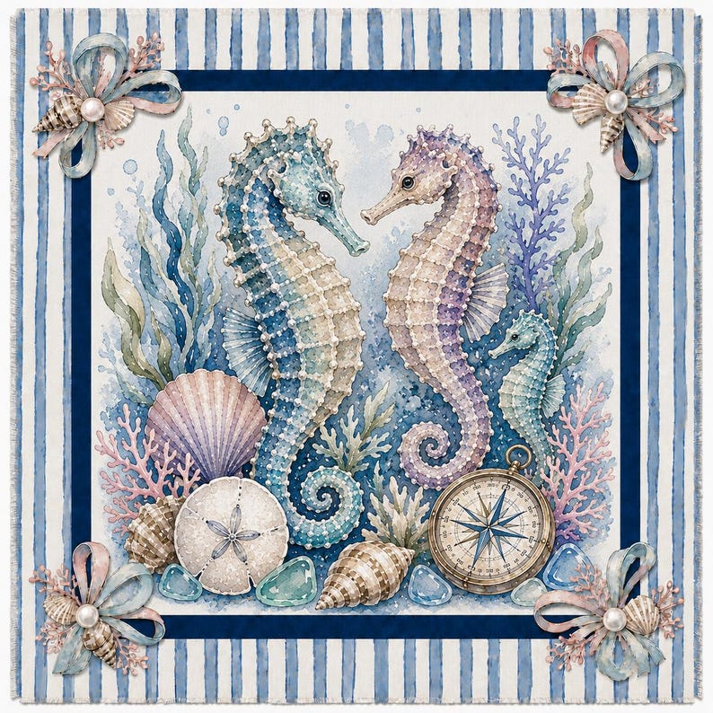 Starfish Seashell Mahjong Mat, Beach Design Game Mat for Ocean Lovers