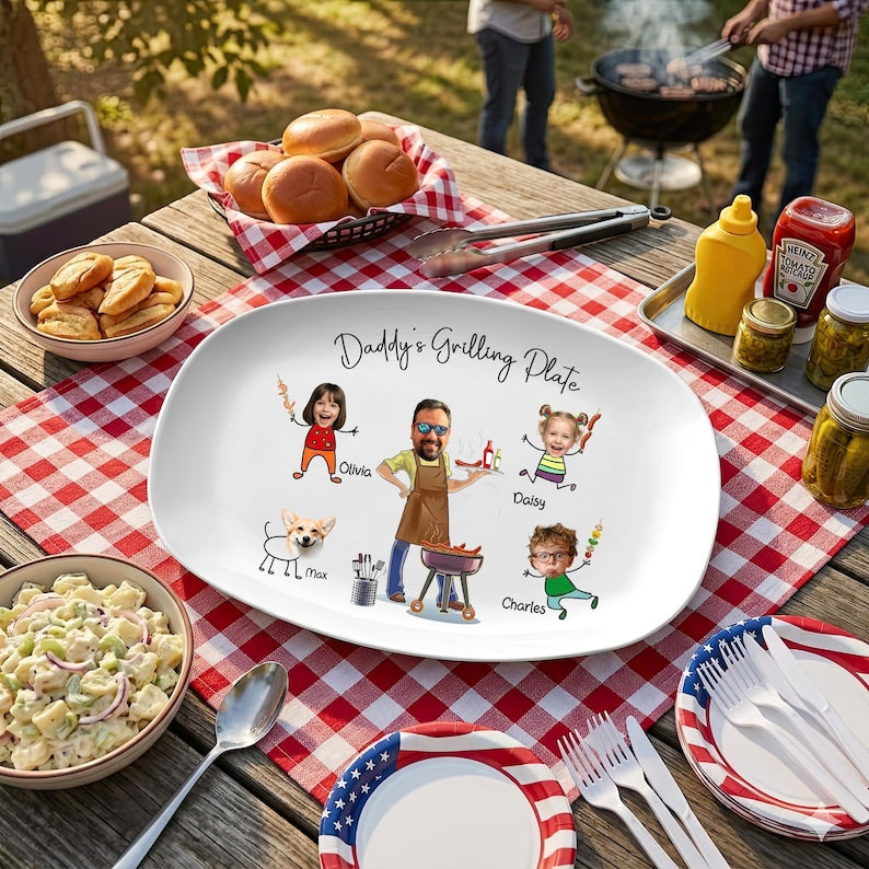 Personalized Grilling Platter with Kids Faces, Custom BBQ Grilling With Daddy Plate