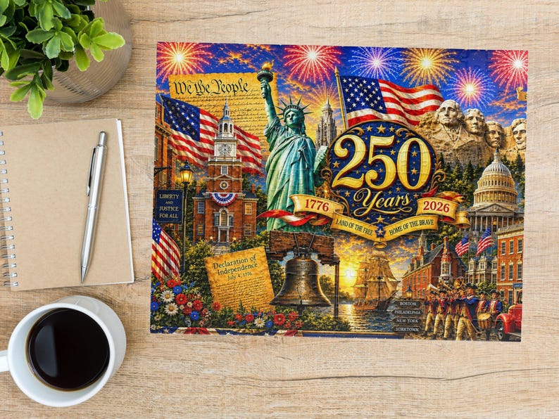 America 250th Anniversary Jigsaw, Red White and Blue USA July 4th Collectible Puzzle