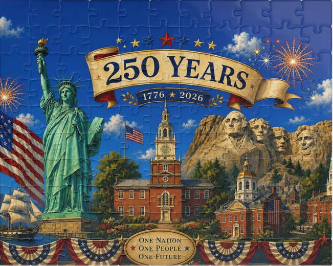 America 250th Anniversary Puzzle, Patriotic USA Collectible, Red White Blue American Jigsaw