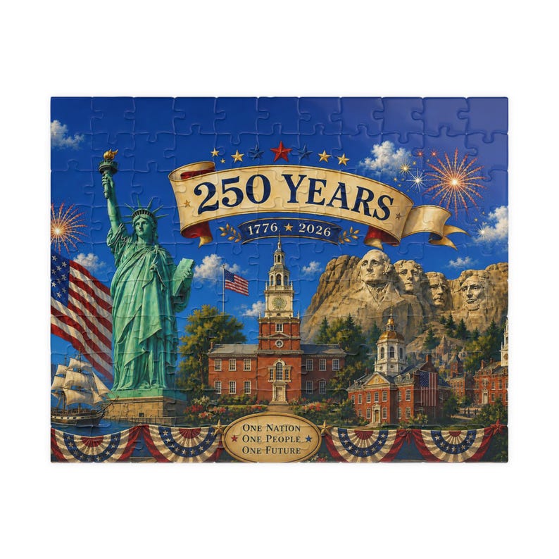 America 250th Anniversary Puzzle, Patriotic USA Collectible, Red White Blue American Jigsaw