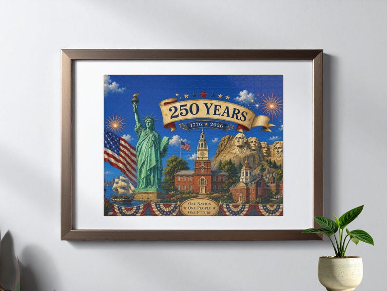 America 250th Anniversary Puzzle, Patriotic USA Collectible, Red White Blue American Jigsaw