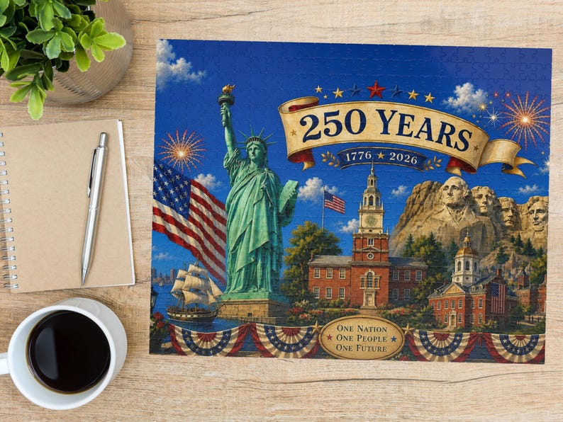 America 250th Anniversary Puzzle, Patriotic USA Collectible, Red White Blue American Jigsaw