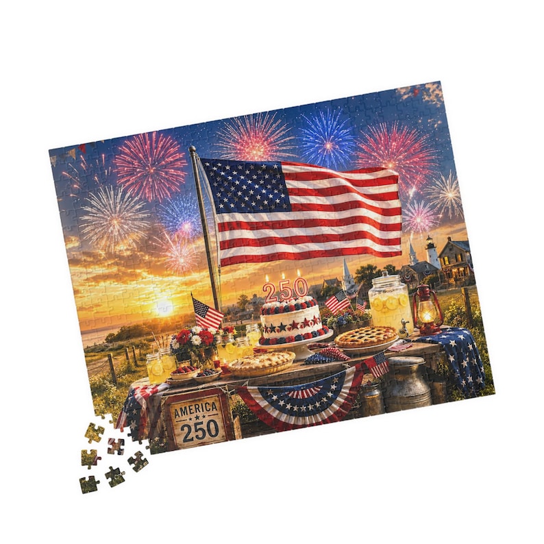America 250th Anniversary Puzzle, Red White Blue Patriotic Summer Jigsaw, USA Flag Collectible