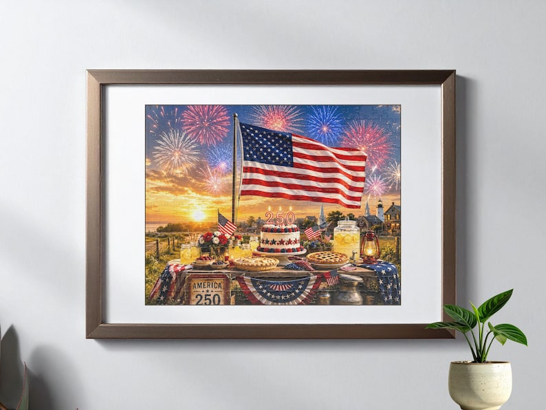 America 250th Anniversary Puzzle, Red White Blue Patriotic Summer Jigsaw, USA Flag Collectible
