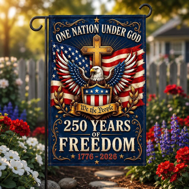 250 Years of Freedom Garden Flag, Patriotic American Flag Decor 1776–2026