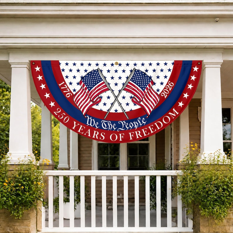 America 250th Anniversary Banner, Fourth of July Patriotic Semicircle Bunting Flag