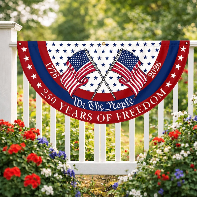 America 250th Anniversary Banner, Fourth of July Patriotic Semicircle Bunting Flag