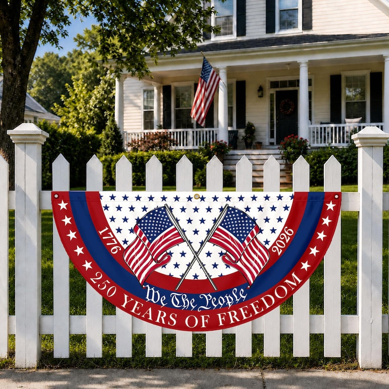 America 250th Anniversary Banner, Fourth of July Patriotic Semicircle Bunting Flag
