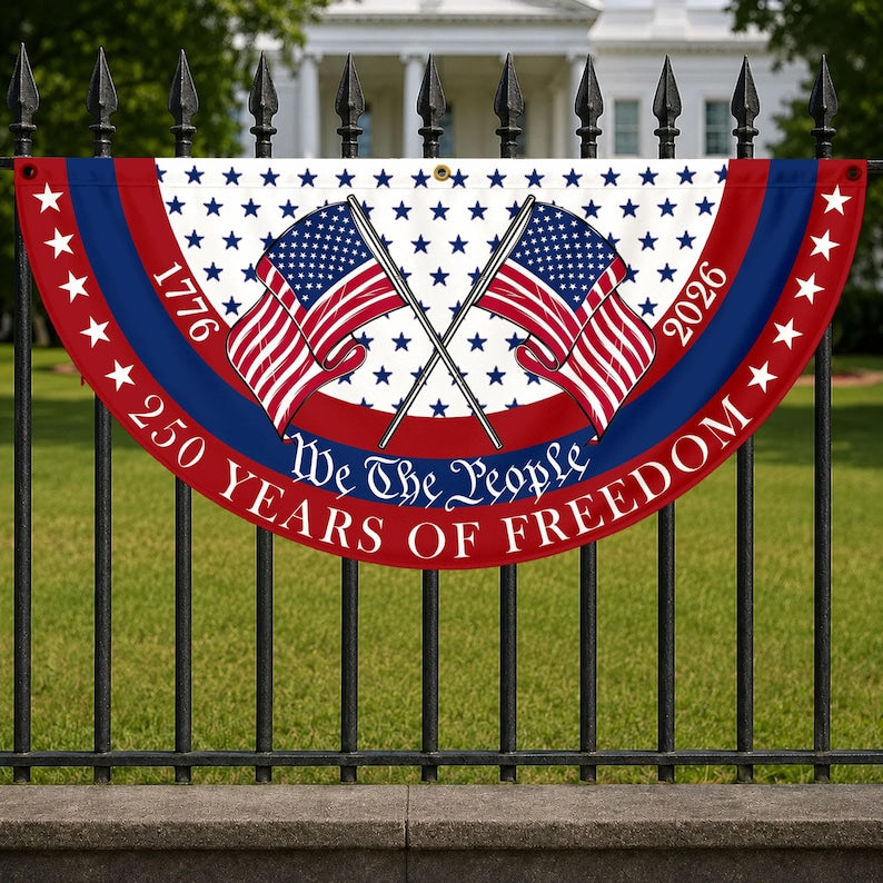 America 250th Anniversary Banner, Fourth of July Patriotic Semicircle Bunting Flag