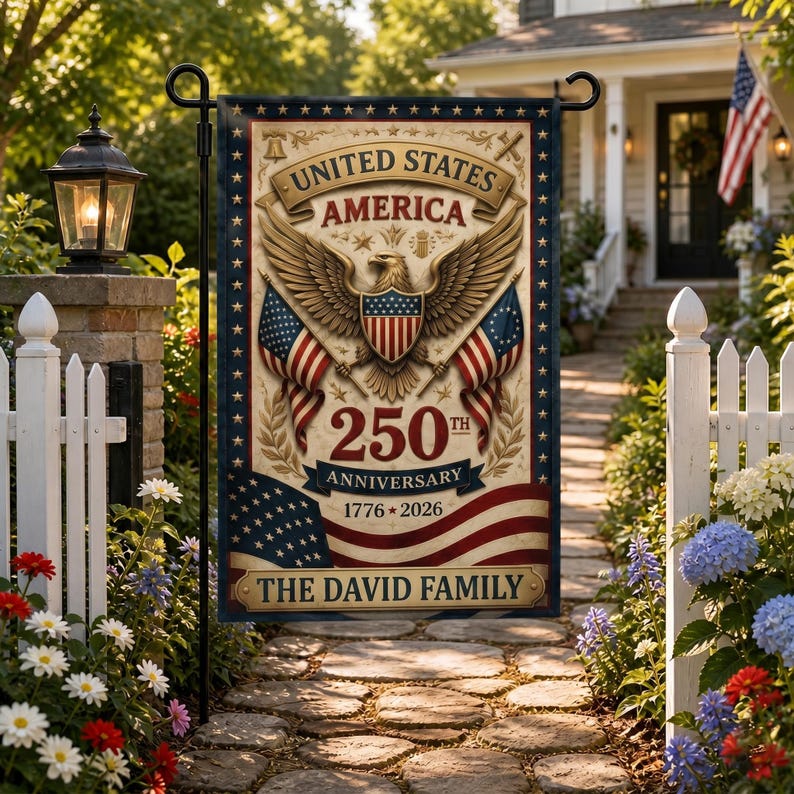 Custom America 250th Anniversary Garden Flag, 1776-2026 Semiquincentennial Decor