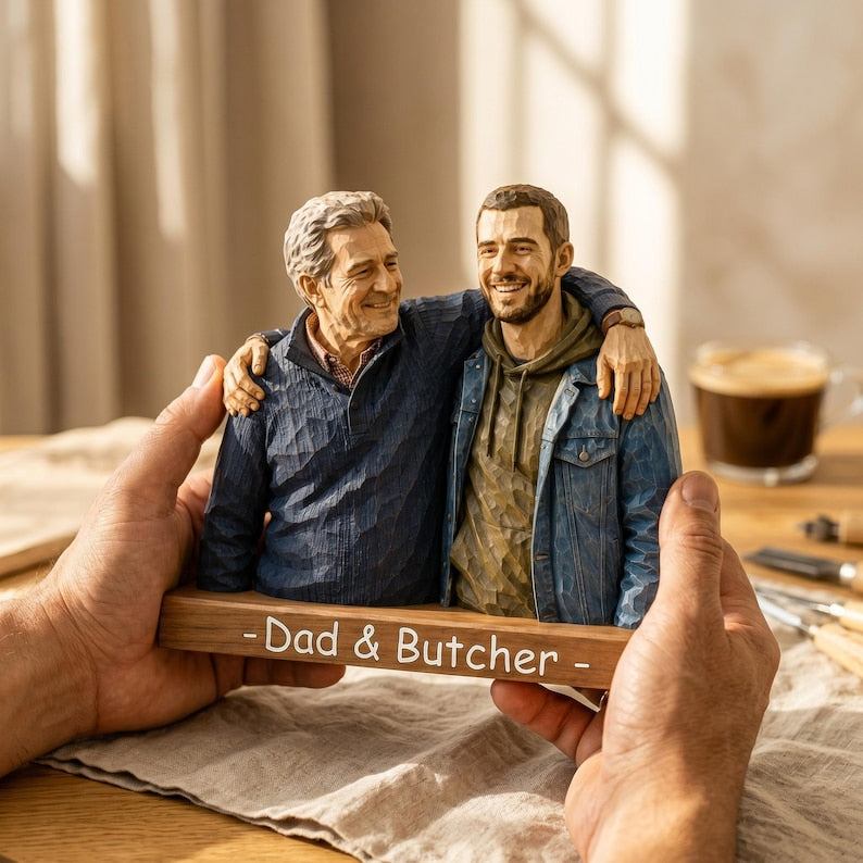 Personalized Family Portrait Wooden Sign, Dad and Kids Wood Block, Father’s Day Gift for Dad Grandpa