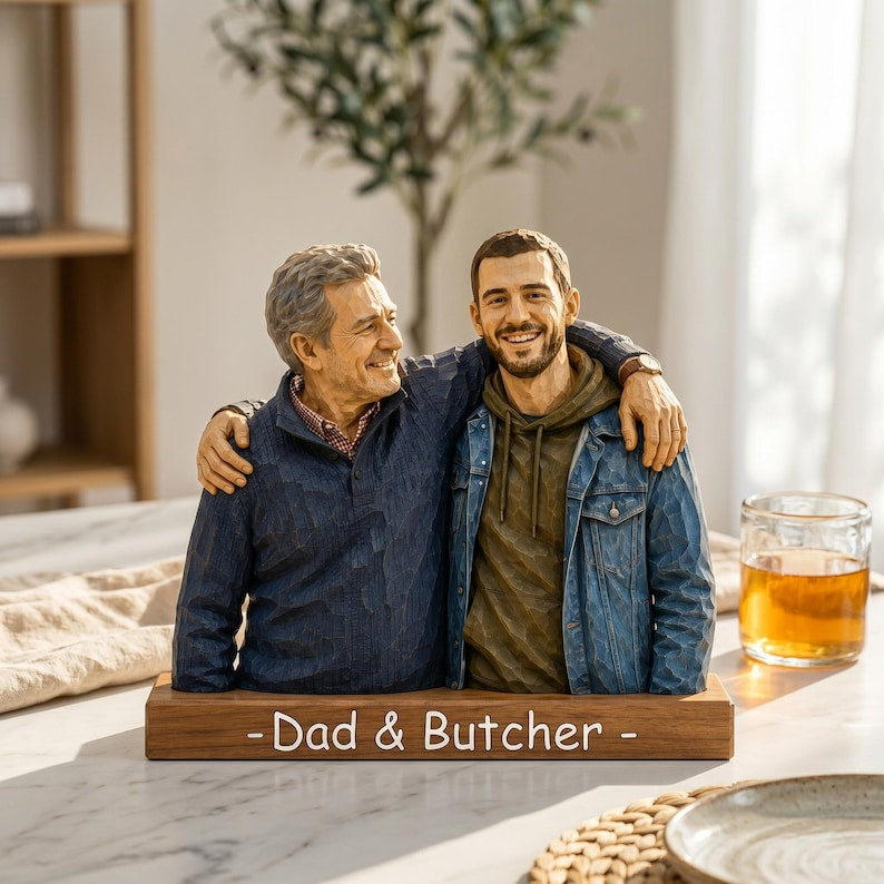 Personalized Family Portrait Wooden Sign, Dad and Kids Wood Block, Father’s Day Gift for Dad Grandpa
