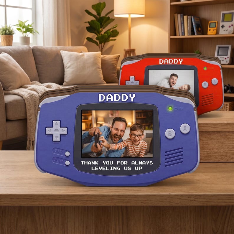 Custom Photo Dad 2D Flat Wooden Block, Retro Game Console Photo Wooden Block