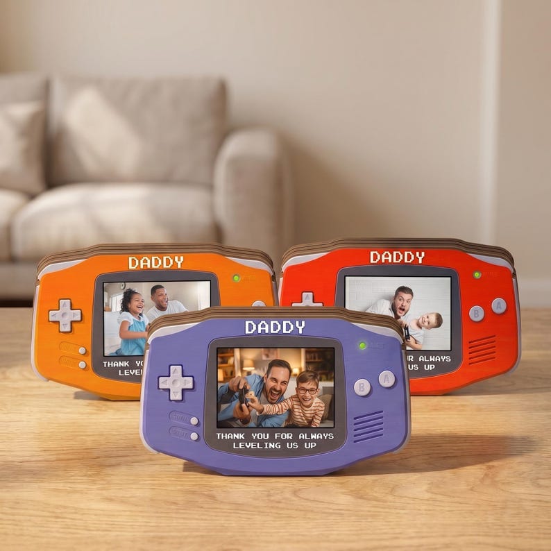 Custom Photo Dad 2D Flat Wooden Block, Retro Game Console Photo Wooden Block