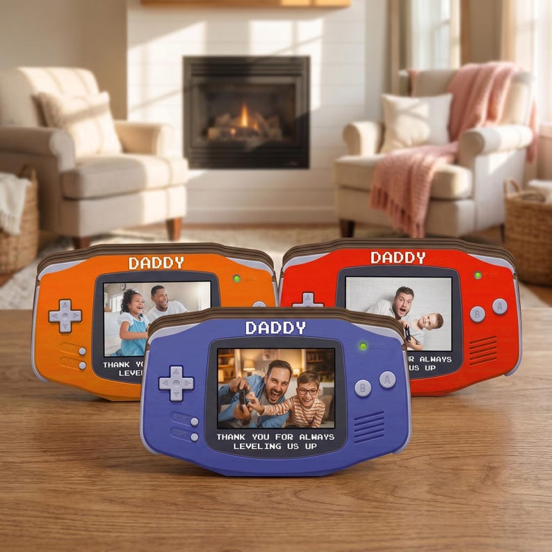 Custom Photo Dad 2D Flat Wooden Block, Retro Game Console Photo Wooden Block