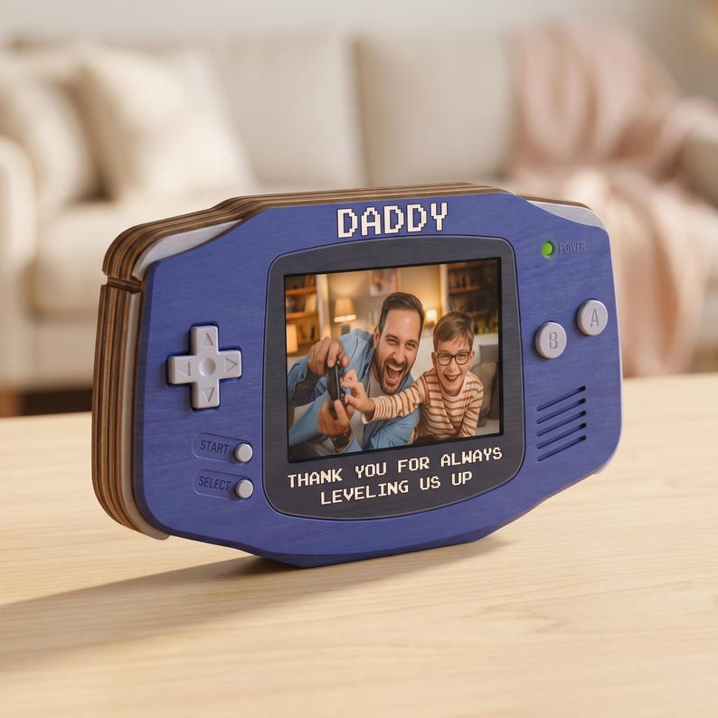 Custom Photo Dad 2D Flat Wooden Block, Retro Game Console Photo Wooden Block