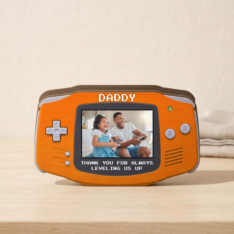 Custom Photo Dad 2D Flat Wooden Block, Retro Game Console Photo Wooden Block