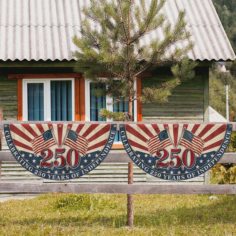 250th Anniversary American Fan Flag, Retro 250 Years of Independence Patriotic Bunting Flag