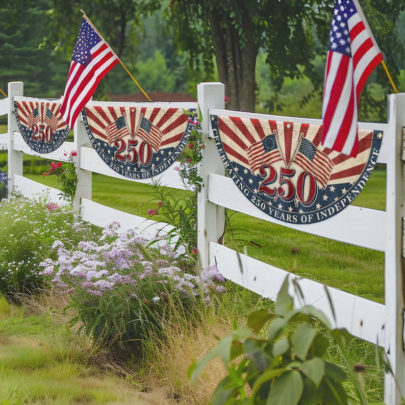 250th Anniversary American Fan Flag, Retro 250 Years of Independence Patriotic Bunting Flag