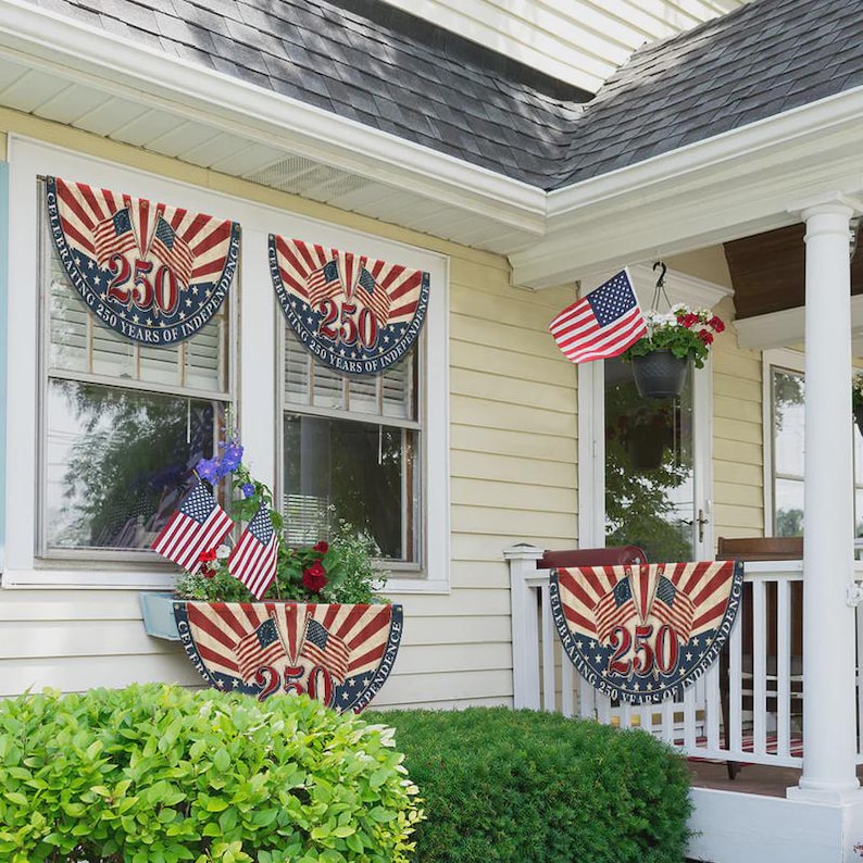 250th Anniversary American Fan Flag, Retro 250 Years of Independence Patriotic Bunting Flag