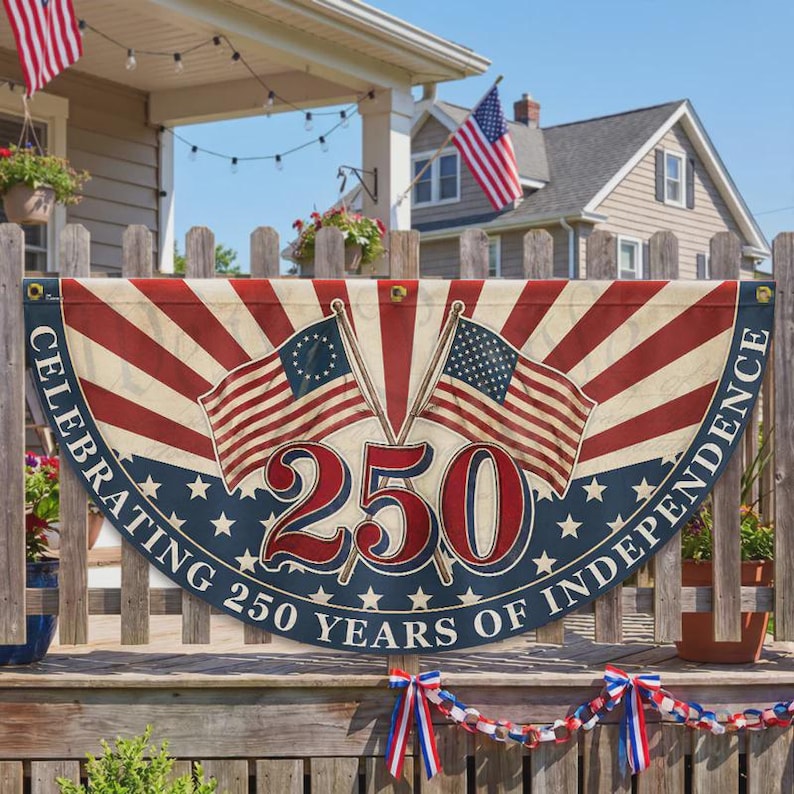 250th Anniversary American Fan Flag, Retro 250 Years of Independence Patriotic Bunting Flag