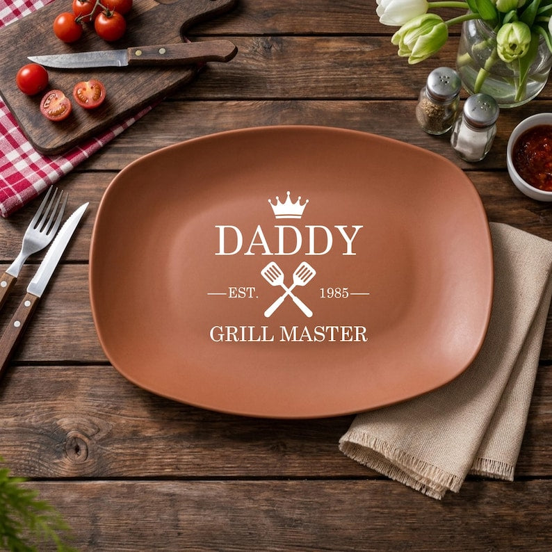 Personalized Daddy Grill Master Platter, Custom Established Year BBQ Plate