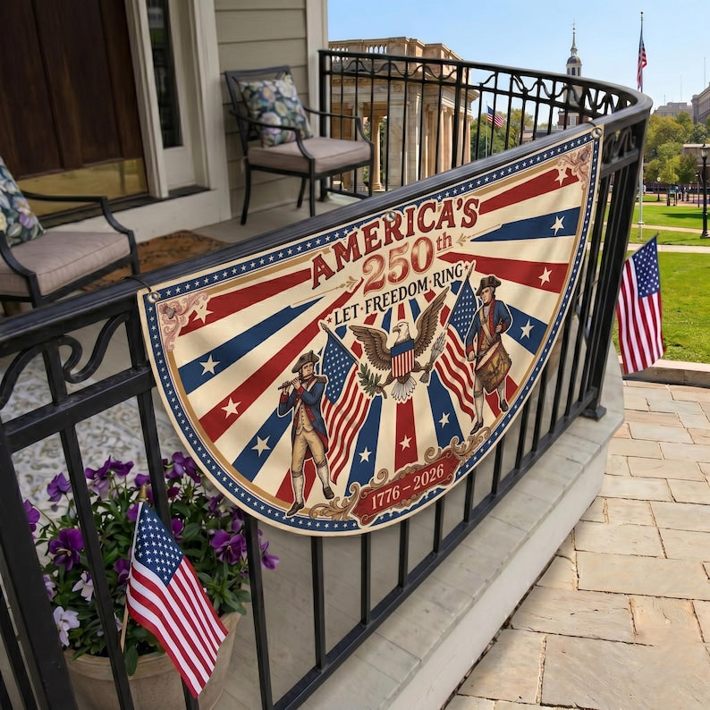 America 250th Anniversary Patriotic Bunting Banner,1776 2026 Let Freedom Semi-Circular Flag