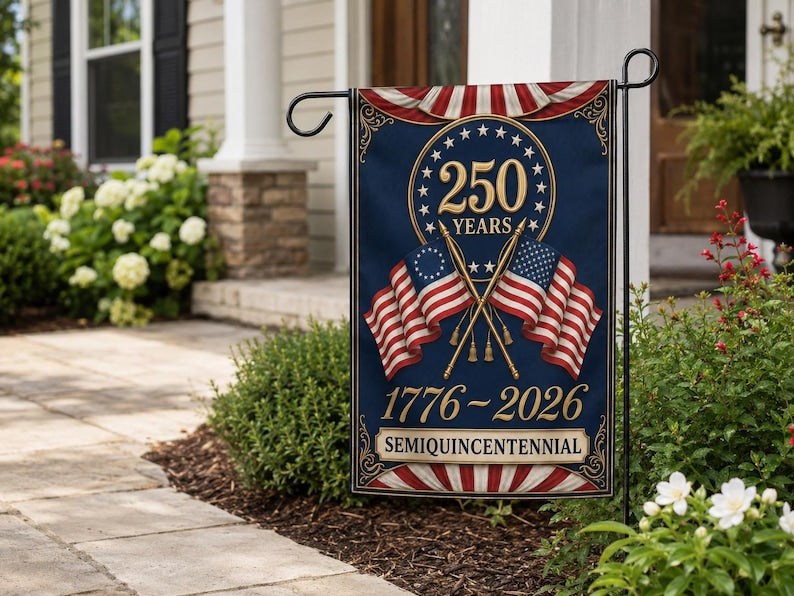 250th Anniversary Garden Flag, Patriotic 1776 2026 Semiquincentennial Yard Decor