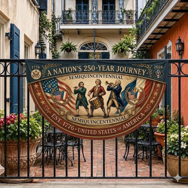 250th Anniversary US Fence Flag, 1776-2026 Semiquincentennial Outdoor Banner