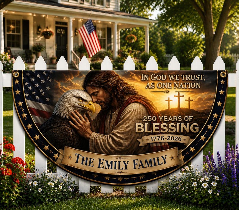 Personalized Christian USA Banner, In God We Trust Patriotic Flag, 1776-2026 Independence Day