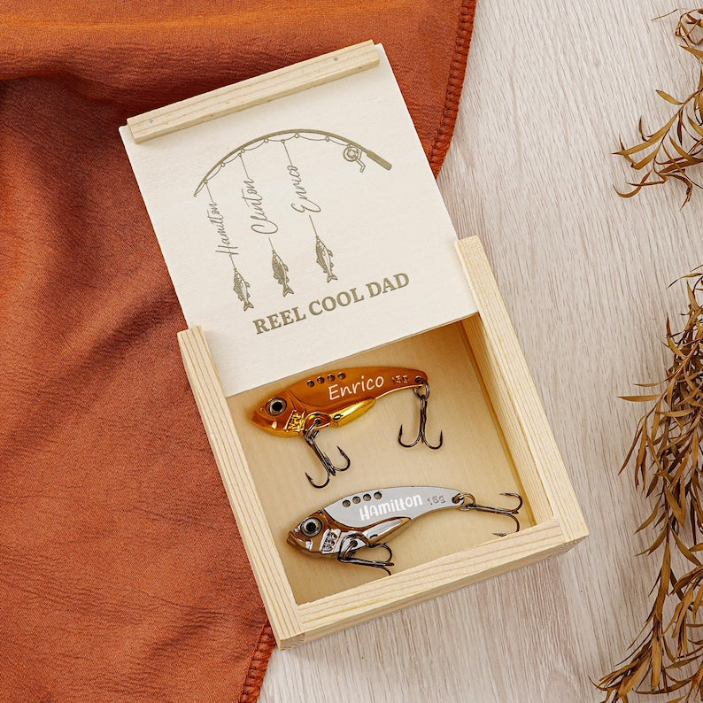 Custom Engraved Name Lure Gift Set with Box, Fishing Gift, Fishing Retirement Gift