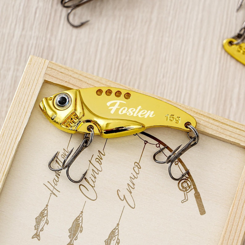 Custom Engraved Name Lure Gift Set with Box, Fishing Gift, Fishing Retirement Gift