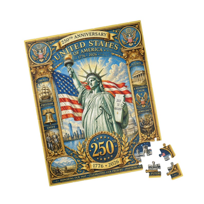 Statue of Liberty 250th Anniversary Puzzle | USA Flag Historical Collage 1776-2026