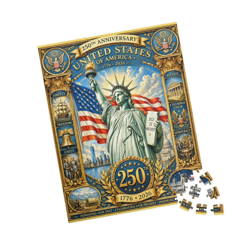 Statue of Liberty 250th Anniversary Puzzle | USA Flag Historical Collage 1776-2026