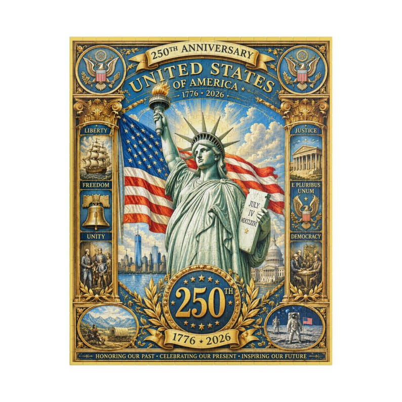 Statue of Liberty 250th Anniversary Puzzle | USA Flag Historical Collage 1776-2026