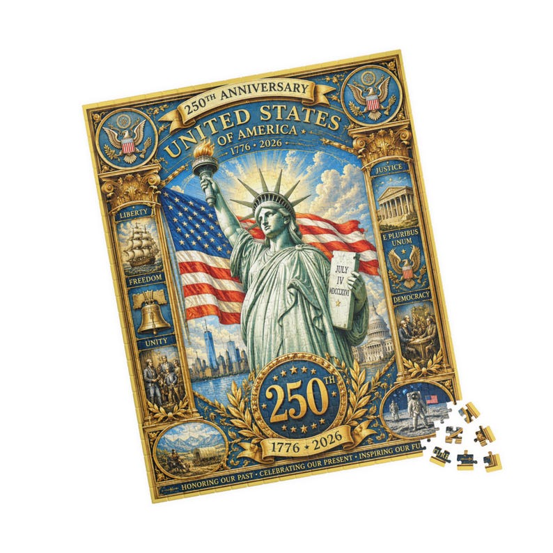 Statue of Liberty 250th Anniversary Puzzle | USA Flag Historical Collage 1776-2026