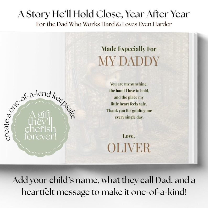 Personalized Hunting Dad Book, Custom Daddy Hunting Keepsake Story Book