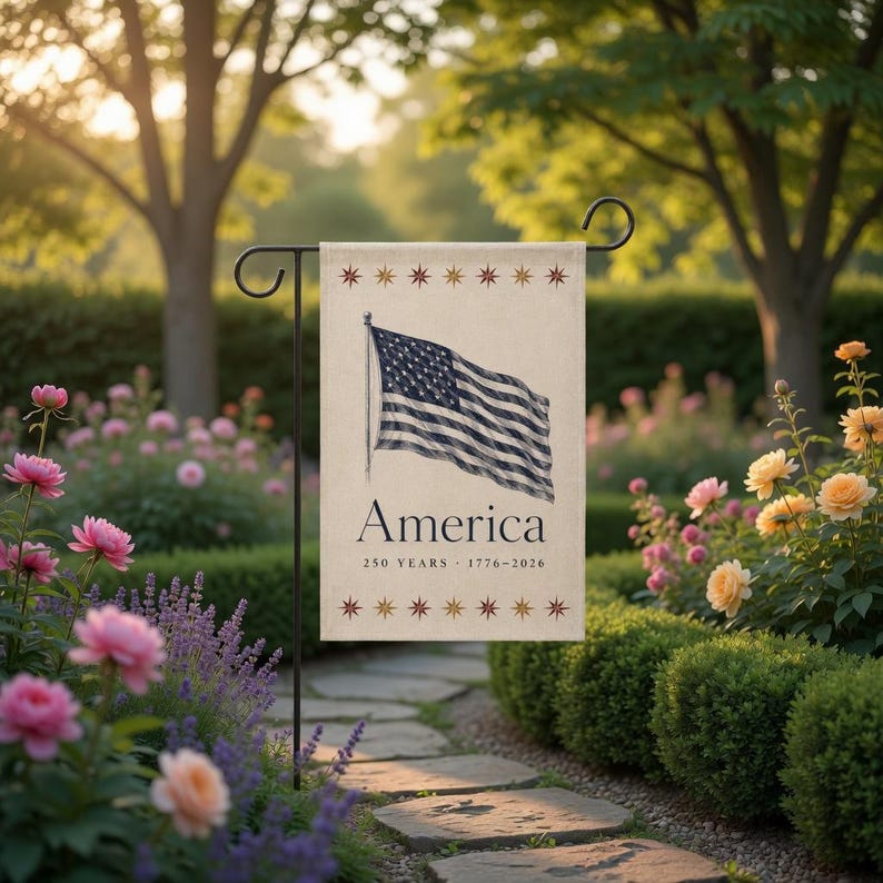 USA 250 Years Garden Flag, Rustic Farmhouse Patriotic Yard Banner