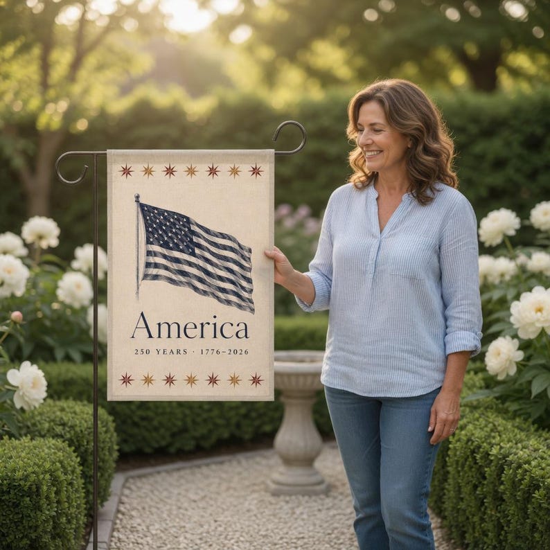 USA 250 Years Garden Flag, Rustic Farmhouse Patriotic Yard Banner