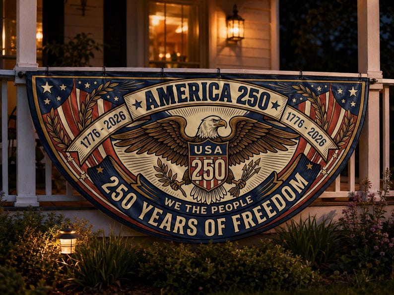America 250 Semicircle Fence Flag | 1776 2026 We The People Patriotic
